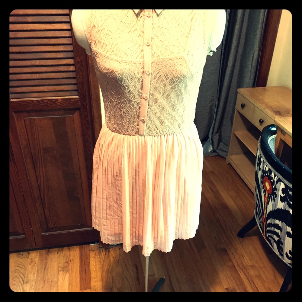 Light Pink Lace Vintage Style Dress with Collar
